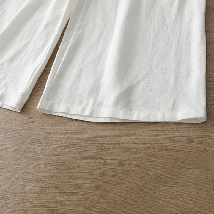 Buddha Stones Lässige Retro-Hose aus schlichter Baumwolle für Damen mit weitem Bein und Taschen und Reißverschluss