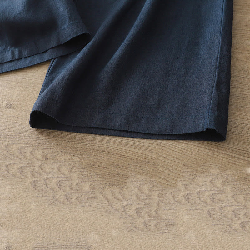 Buddha Stones Lässige Retro-Hose aus schlichter Baumwolle für Damen mit weitem Bein und Taschen und Reißverschluss