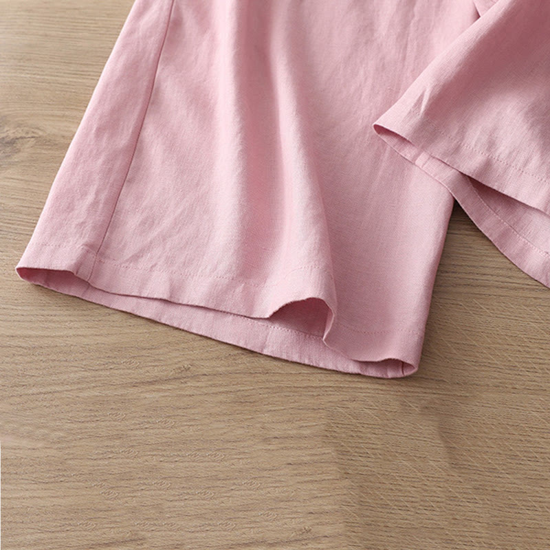 Buddha Stones Lässige Retro-Hose aus schlichter Baumwolle für Damen mit weitem Bein und Taschen und Reißverschluss