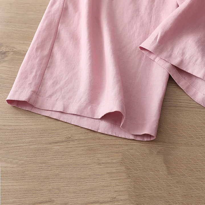 Buddha Stones Lässige Retro-Hose aus schlichter Baumwolle für Damen mit weitem Bein und Taschen und Reißverschluss