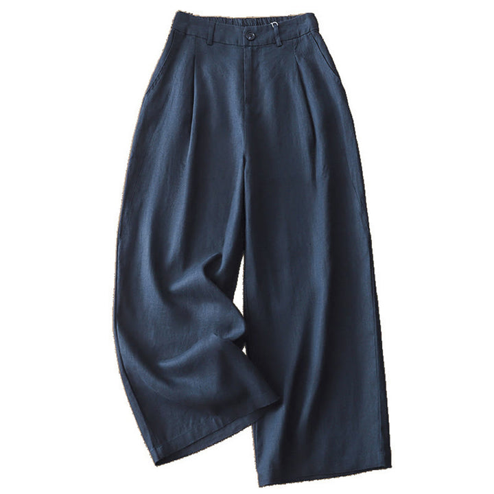 Buddha Stones Lässige Retro-Hose aus schlichter Baumwolle für Damen mit weitem Bein und Taschen und Reißverschluss