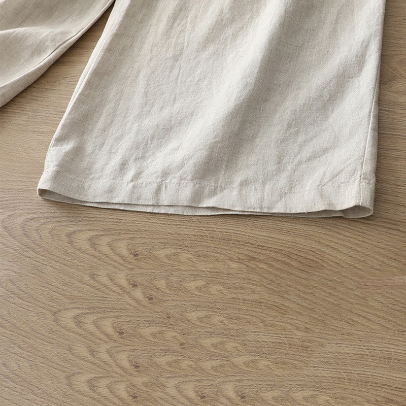 Buddha Stones Lässige Retro-Hose aus schlichter Baumwolle für Damen mit weitem Bein und Taschen und Reißverschluss - image 3