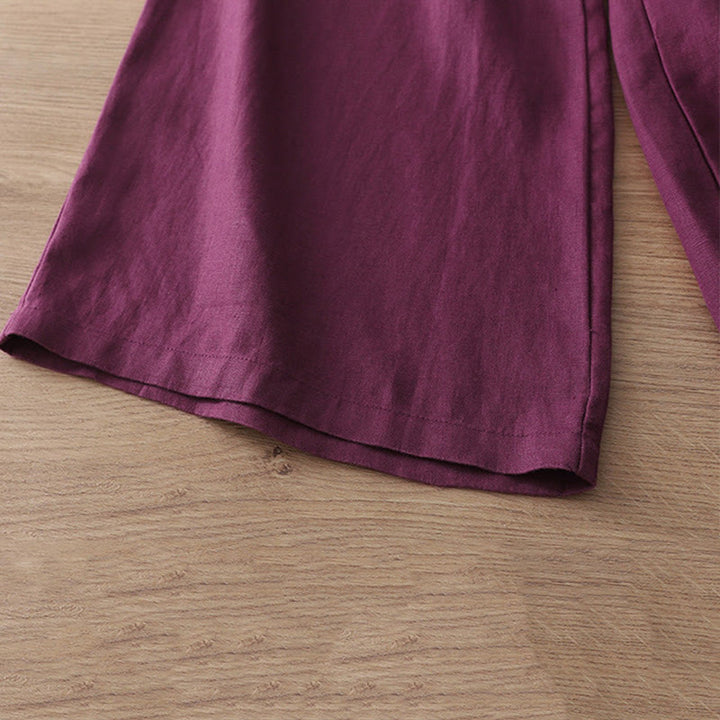 Buddha Stones Lässige Retro-Hose aus schlichter Baumwolle für Damen mit weitem Bein und Taschen und Reißverschluss