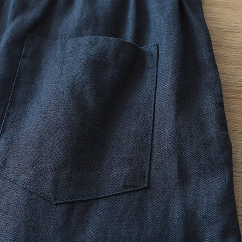 Buddha Stones Lässige Retro-Hose aus schlichter Baumwolle für Damen mit weitem Bein und Taschen und Reißverschluss - image 35