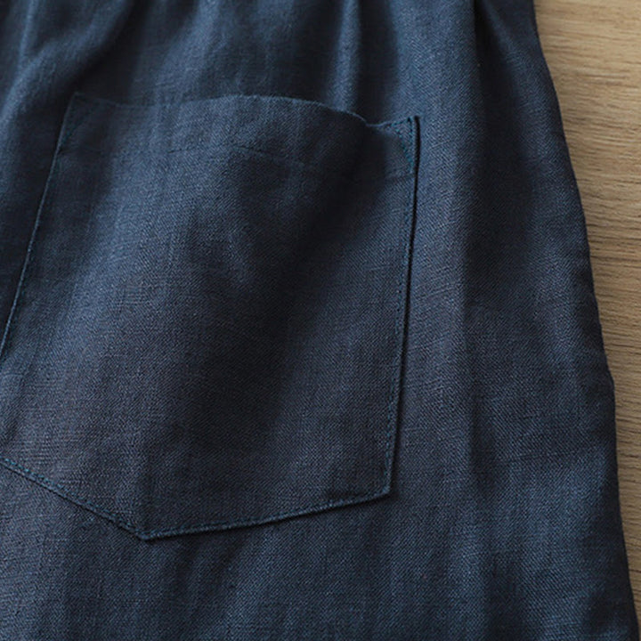 Buddha Stones Lässige Retro-Hose aus schlichter Baumwolle für Damen mit weitem Bein und Taschen und Reißverschluss - image 35