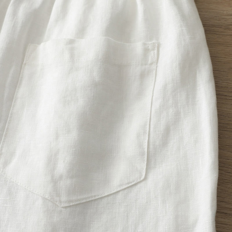 Buddha Stones Lässige Retro-Hose aus schlichter Baumwolle für Damen mit weitem Bein und Taschen und Reißverschluss - image 10