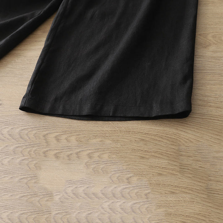 Buddha Stones Lässige Retro-Hose aus schlichter Baumwolle für Damen mit weitem Bein und Taschen und Reißverschluss