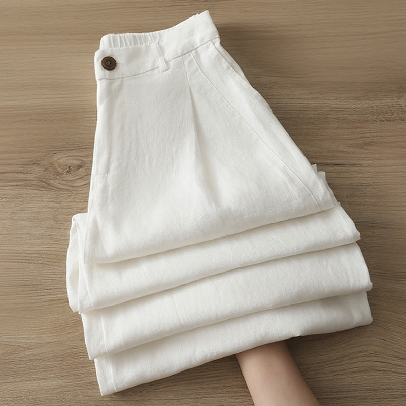 Buddha Stones Lässige Retro-Hose aus schlichter Baumwolle für Damen mit weitem Bein und Taschen und Reißverschluss - image 4