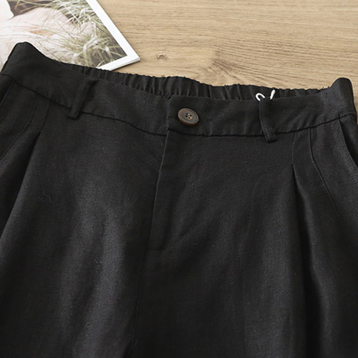 Buddha Stones Lässige Retro-Hose aus schlichter Baumwolle für Damen mit weitem Bein und Taschen und Reißverschluss