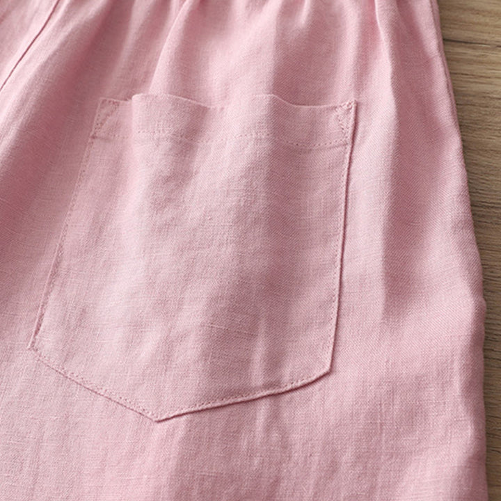 Buddha Stones Lässige Retro-Hose aus schlichter Baumwolle für Damen mit weitem Bein und Taschen und Reißverschluss