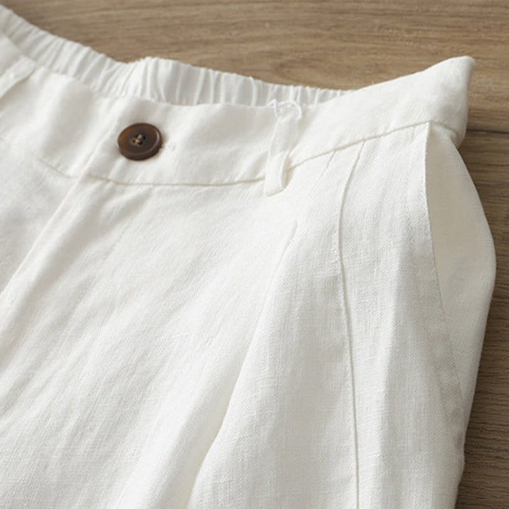 Buddha Stones Lässige Retro-Hose aus schlichter Baumwolle für Damen mit weitem Bein und Taschen und Reißverschluss