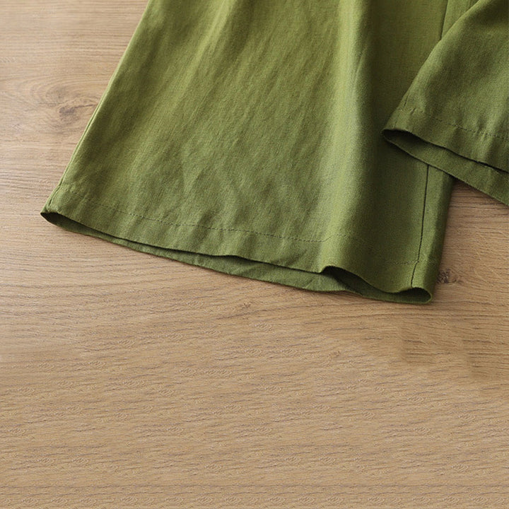 Buddha Stones Lässige Retro-Hose aus schlichter Baumwolle für Damen mit weitem Bein und Taschen und Reißverschluss