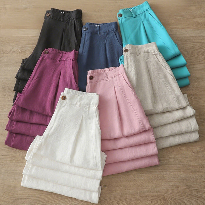 Buddha Stones Lässige Retro-Hose aus schlichter Baumwolle für Damen mit weitem Bein und Taschen und Reißverschluss - image 38