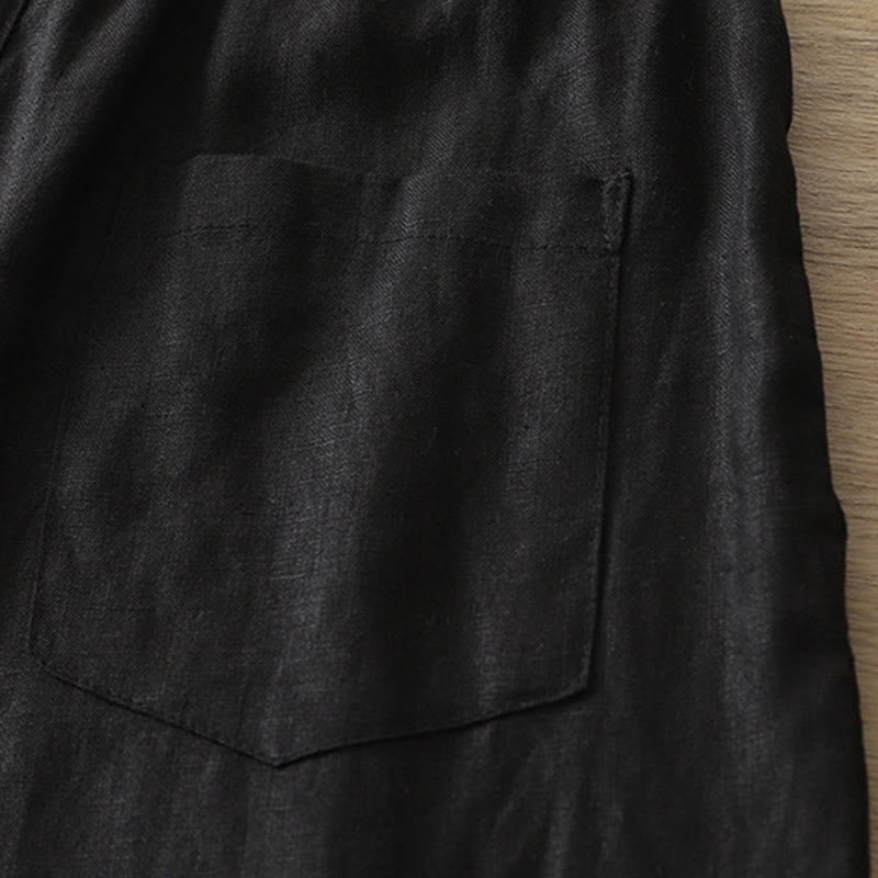 Buddha Stones Lässige Retro-Hose aus schlichter Baumwolle für Damen mit weitem Bein und Taschen und Reißverschluss