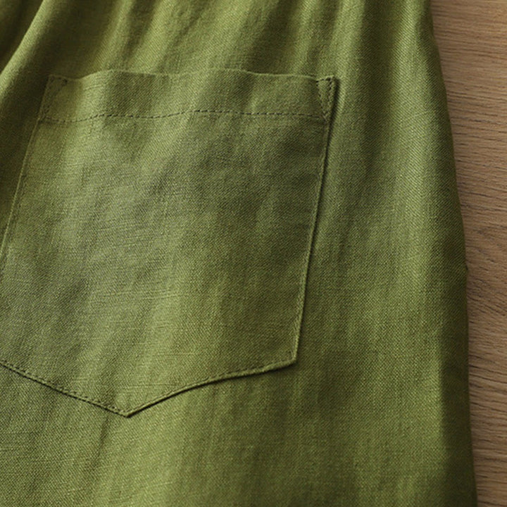 Buddha Stones Lässige Retro-Hose aus schlichter Baumwolle für Damen mit weitem Bein und Taschen und Reißverschluss - image 22