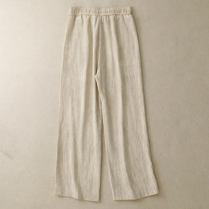 Buddha Stones Lässige Sommerhose aus Baumwolle mit weitem Bein und Schnürung im Strukturdesign für Damen mit Taschen - image 1