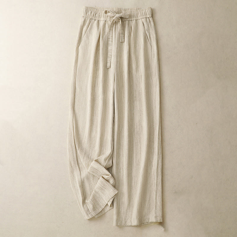 Buddha Stones Lässige Sommerhose aus Baumwolle mit weitem Bein und Schnürung im Strukturdesign für Damen mit Taschen - Blassgoldenrode - US 8-10, UK/AU 12-14, EU 40-42 (2XL) - image 0