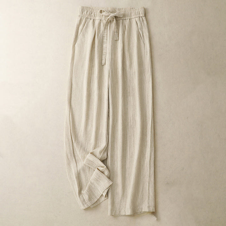 Buddha Stones Lässige Sommerhose aus Baumwolle mit weitem Bein und Schnürung im Strukturdesign für Damen mit Taschen - Blassgoldenrode - US 8-10, UK/AU 12-14, EU 40-42 (2XL) - image 0