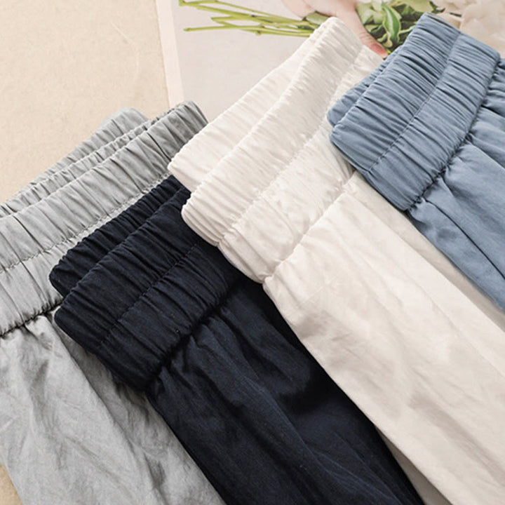 Buddha Stones Damenhose aus Baumwolle mit lässigem Saum und hohlem Design, Länge 7–8, weites Bein, mit Taschen