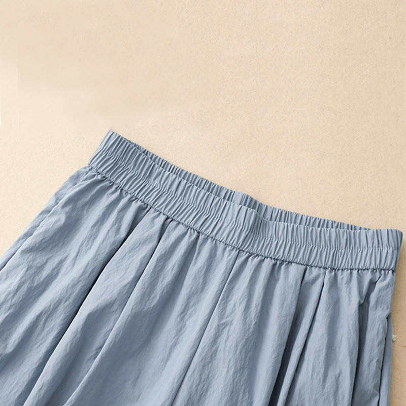 Buddha Stones Damenhose aus Baumwolle mit lässigem Saum und hohlem Design, Länge 7–8, weites Bein, mit Taschen