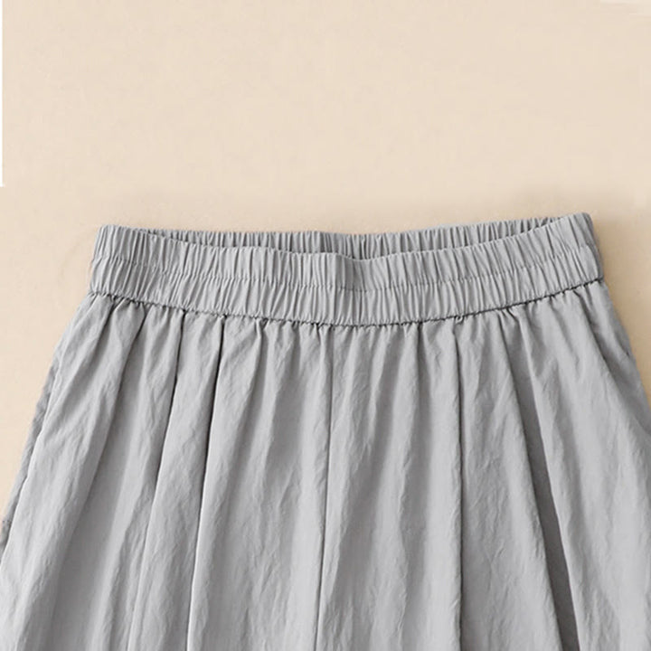 Buddha Stones Damenhose aus Baumwolle mit lässigem Saum und hohlem Design, Länge 7–8, weites Bein, mit Taschen