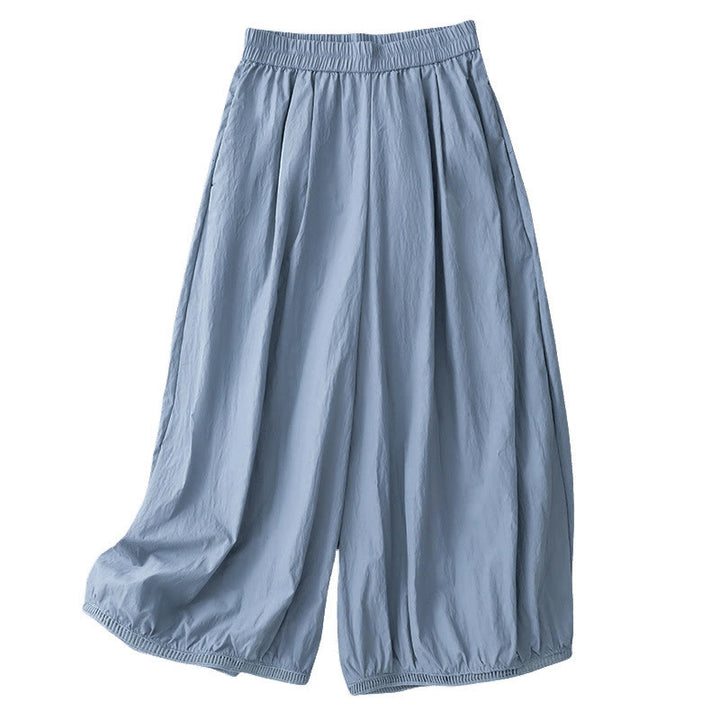 Buddha Stones Damenhose aus Baumwolle mit lässigem Saum und hohlem Design, Länge 7–8, weites Bein, mit Taschen