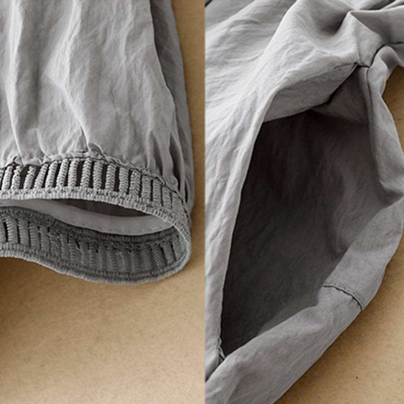 Buddha Stones Damenhose aus Baumwolle mit lässigem Saum und hohlem Design, Länge 7–8, weites Bein, mit Taschen
