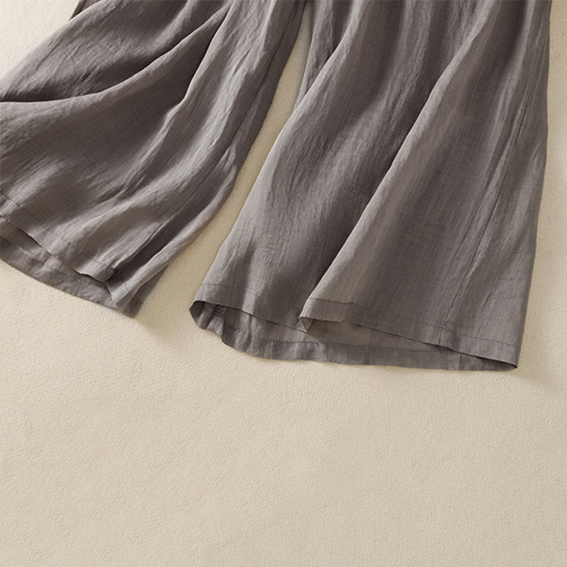 Buddha Stones Commute Stickerei Kordelzug Damen Baumwolle Weite Beinhose mit Taschen
