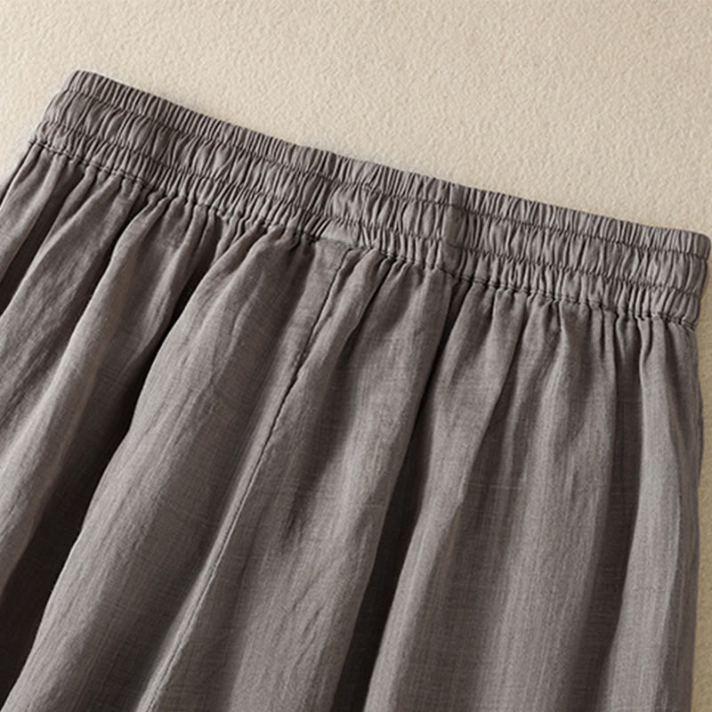 Buddha Stones Commute Stickerei Kordelzug Damen Baumwolle Weite Beinhose mit Taschen