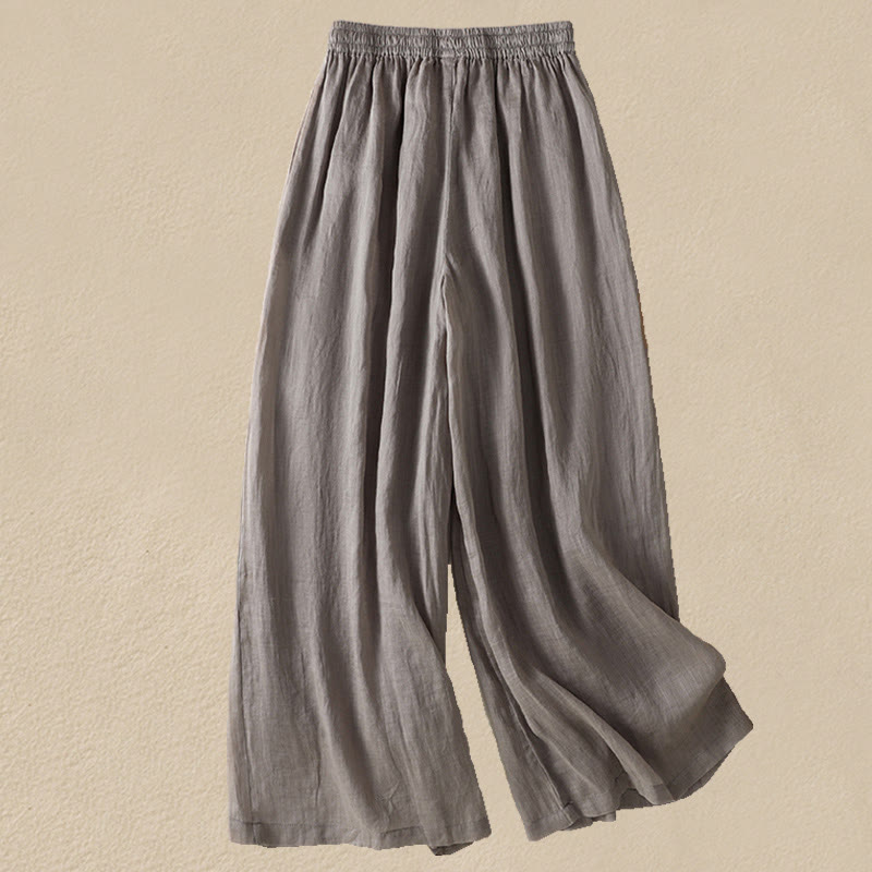 Buddha Stones Commute Stickerei Kordelzug Damen Baumwolle Weite Beinhose mit Taschen