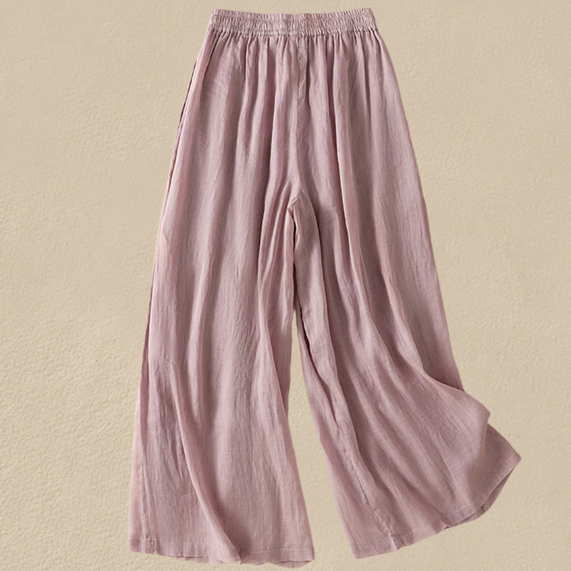 Buddha Stones Commute Stickerei Kordelzug Damen Baumwolle Weite Beinhose mit Taschen
