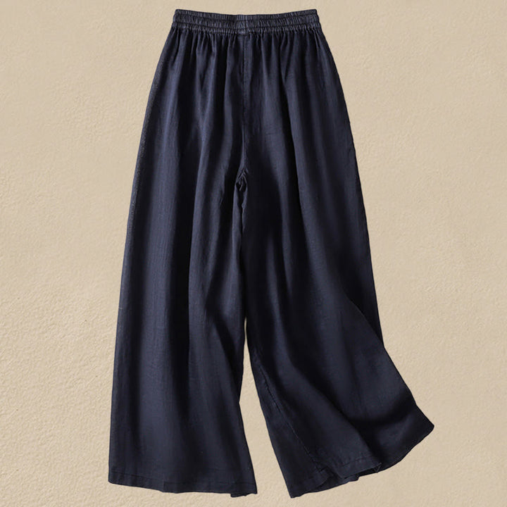 Buddha Stones Commute Stickerei Kordelzug Damen Baumwolle Weite Beinhose mit Taschen
