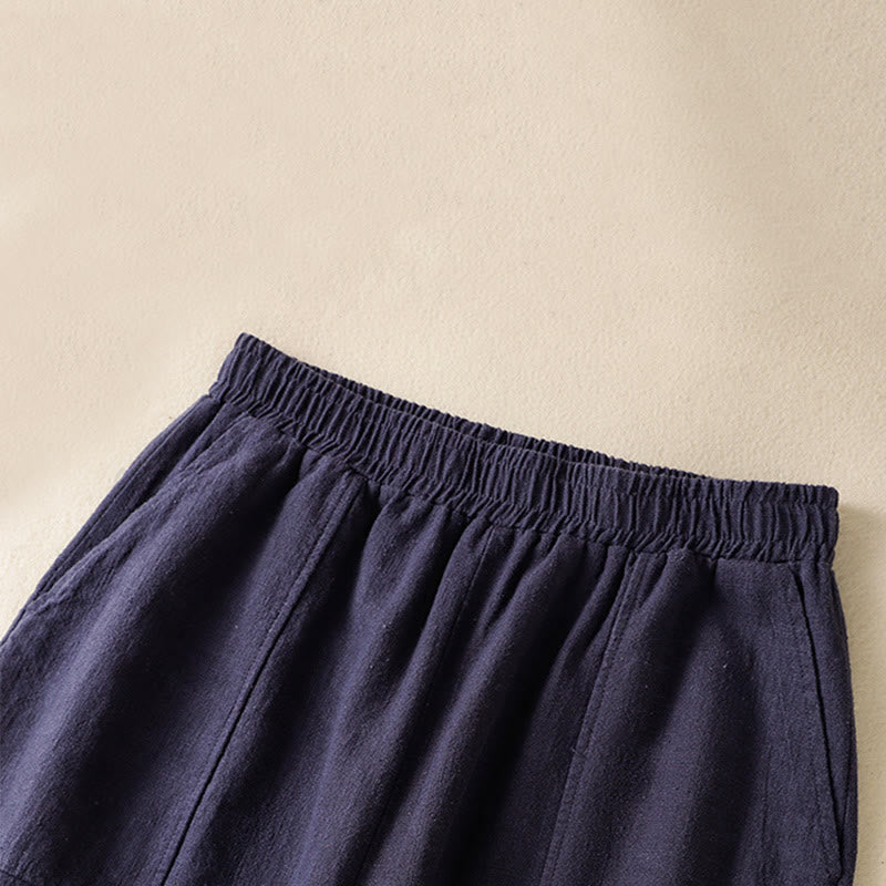 Buddha Stones Schlichtes, schlichtes Design, hohe Taille, Haremshose aus Baumwolle und Leinen für Damen mit Taschen - image 19