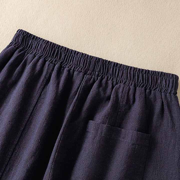 Buddha Stones Schlichtes, schlichtes Design, hohe Taille, Haremshose aus Baumwolle und Leinen für Damen mit Taschen - image 22