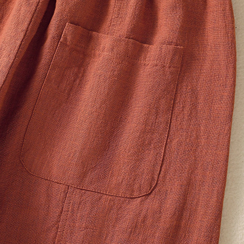 Buddha Stones Schlichtes, schlichtes Design, hohe Taille, Haremshose aus Baumwolle und Leinen für Damen mit Taschen - image 16