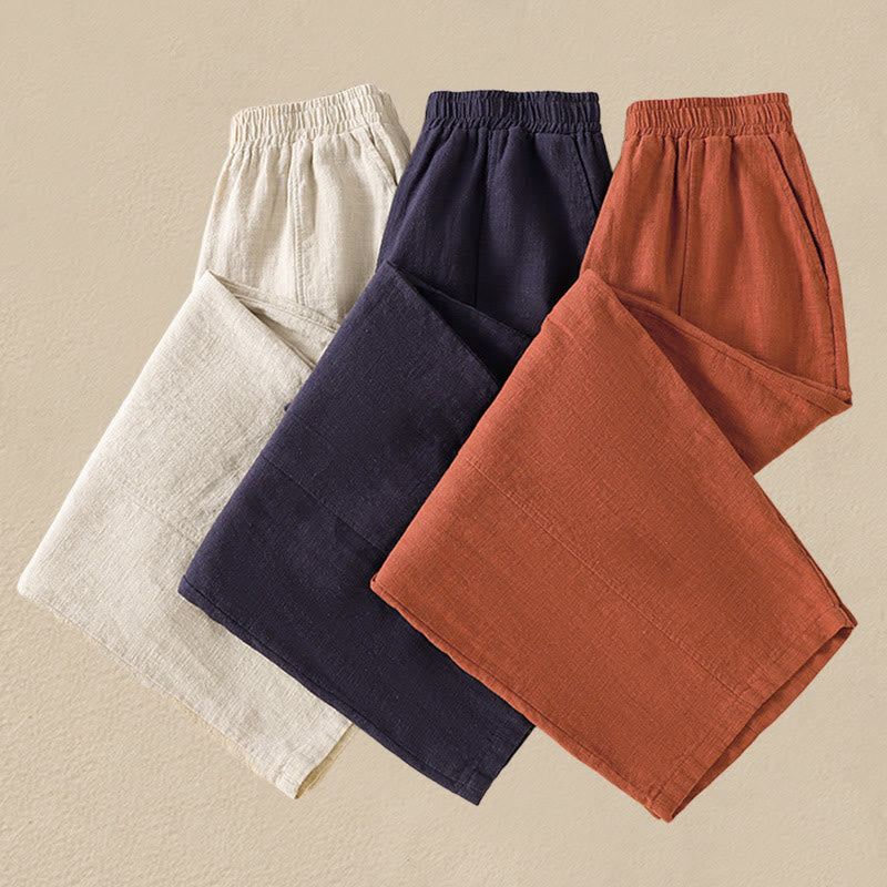 Buddha Stones Schlichtes, schlichtes Design, hohe Taille, Haremshose aus Baumwolle und Leinen für Damen mit Taschen - image 26