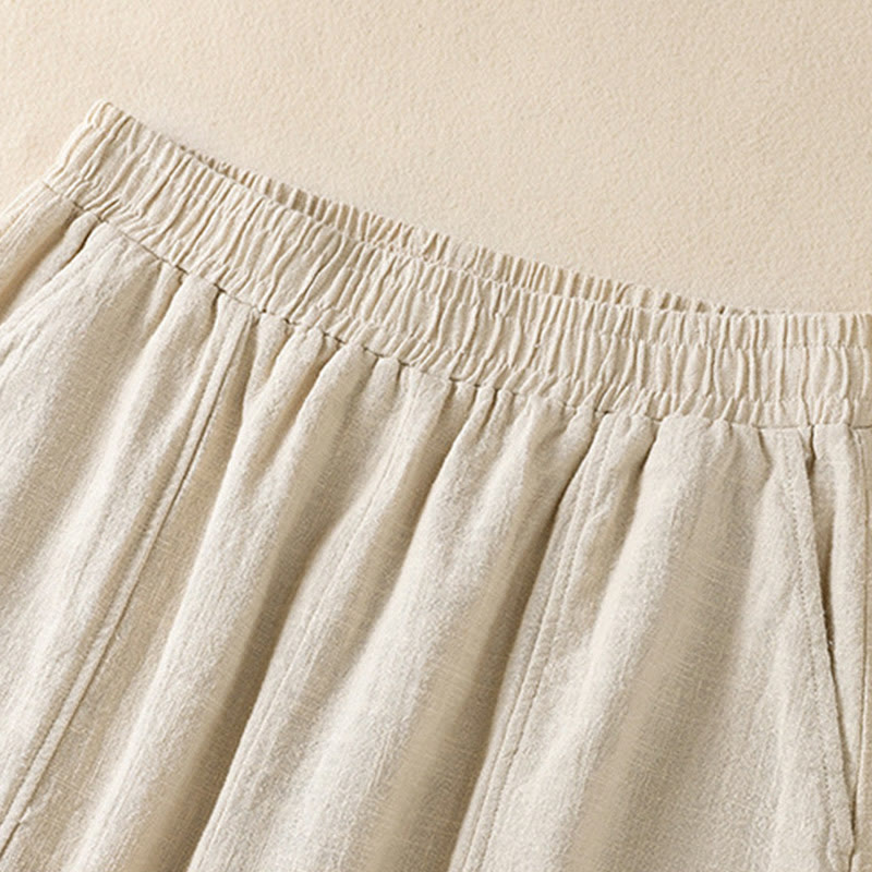 Buddha Stones Schlichtes, schlichtes Design, hohe Taille, Haremshose aus Baumwolle und Leinen für Damen mit Taschen - image 2