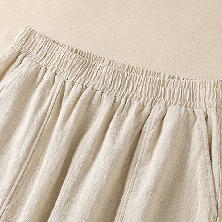 Buddha Stones Schlichtes, schlichtes Design, hohe Taille, Haremshose aus Baumwolle und Leinen für Damen mit Taschen - image 2