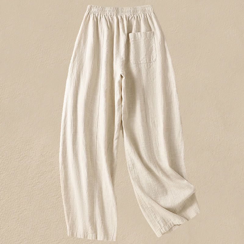 Buddha Stones Schlichtes, schlichtes Design, hohe Taille, Haremshose aus Baumwolle und Leinen für Damen mit Taschen - image 1