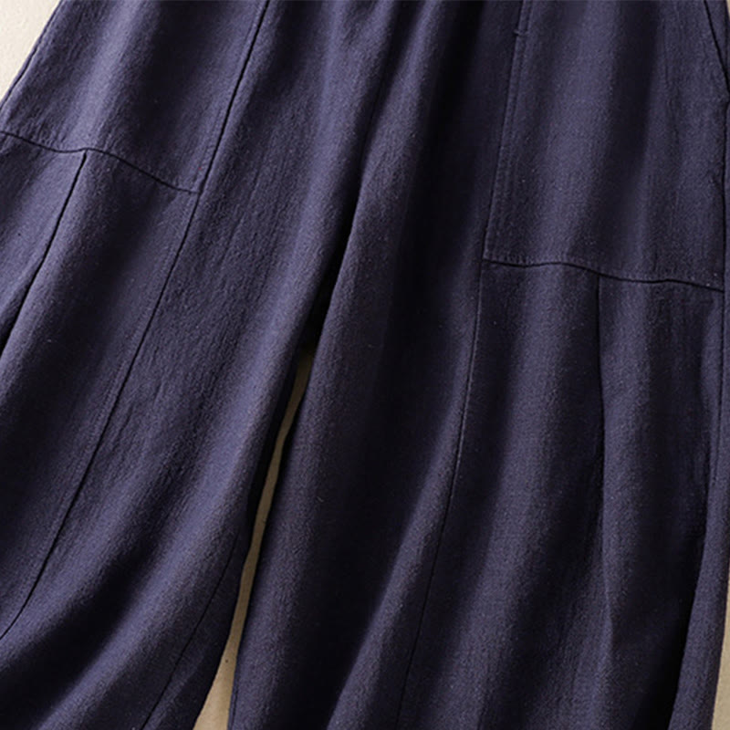 Buddha Stones Schlichtes, schlichtes Design, hohe Taille, Haremshose aus Baumwolle und Leinen für Damen mit Taschen - image 23