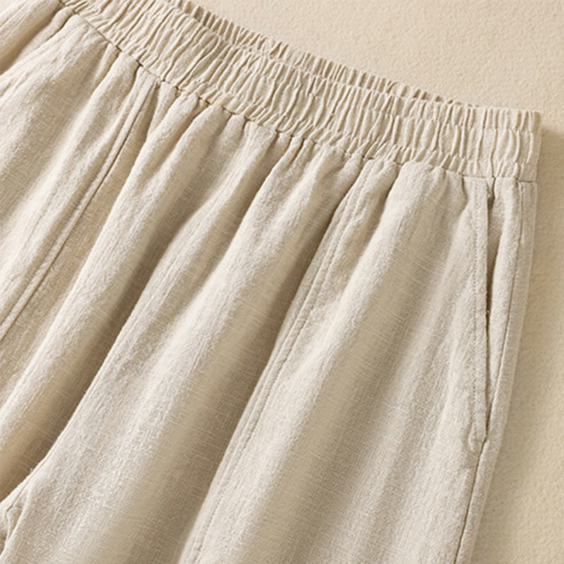 Buddha Stones Schlichtes, schlichtes Design, hohe Taille, Haremshose aus Baumwolle und Leinen für Damen mit Taschen - image 3