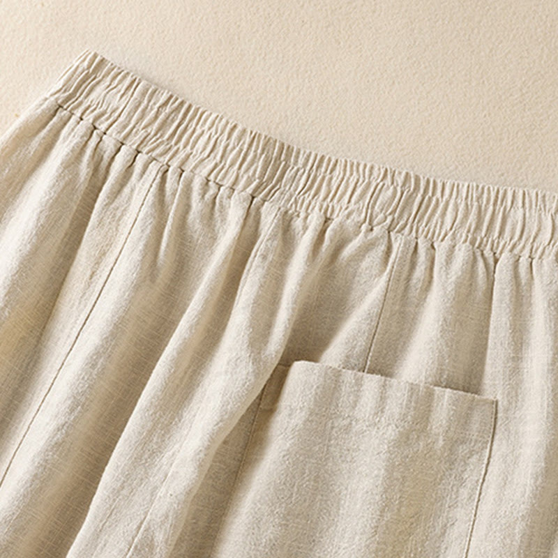 Buddha Stones Schlichtes, schlichtes Design, hohe Taille, Haremshose aus Baumwolle und Leinen für Damen mit Taschen - image 4