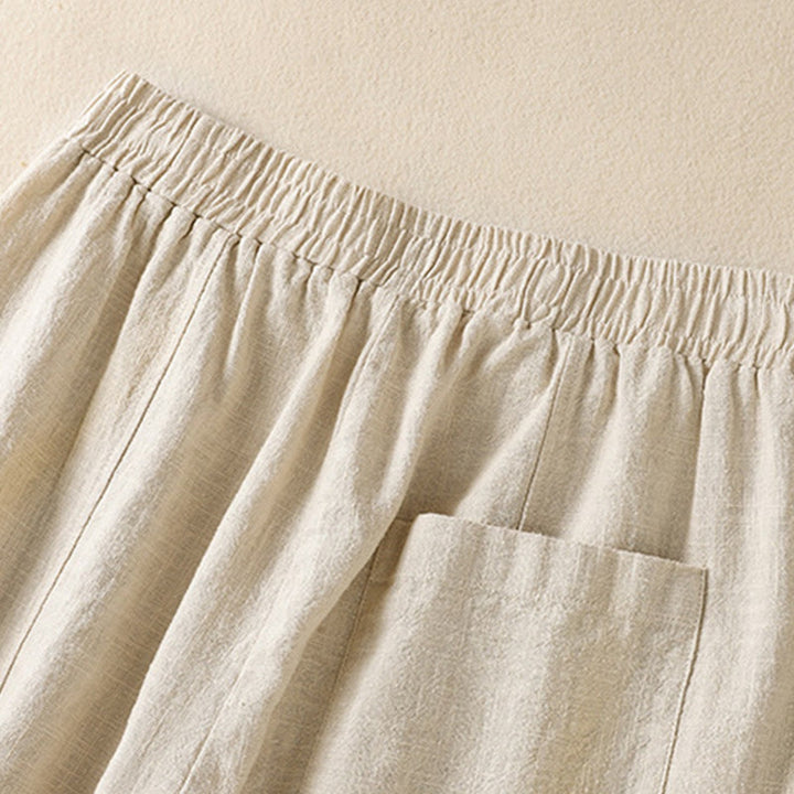 Buddha Stones Schlichtes, schlichtes Design, hohe Taille, Haremshose aus Baumwolle und Leinen für Damen mit Taschen - image 4