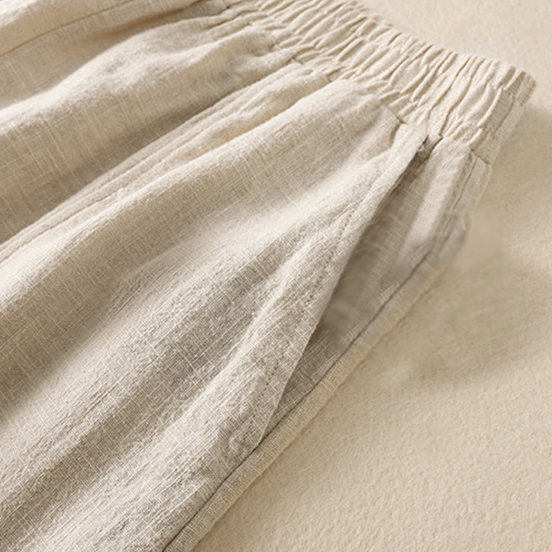 Buddha Stones Schlichtes, schlichtes Design, hohe Taille, Haremshose aus Baumwolle und Leinen für Damen mit Taschen - image 5