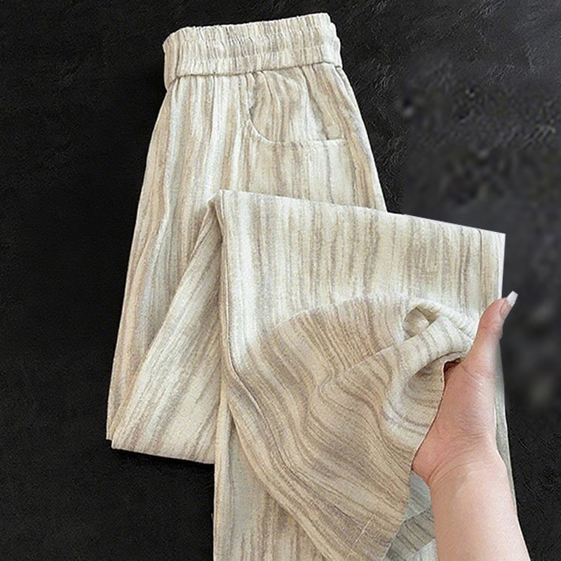 Buddha Stones Lässige Damenhose aus Baumwolle mit weitem Bein und Taschen im Batik-Streifendesign mit Kordelzug