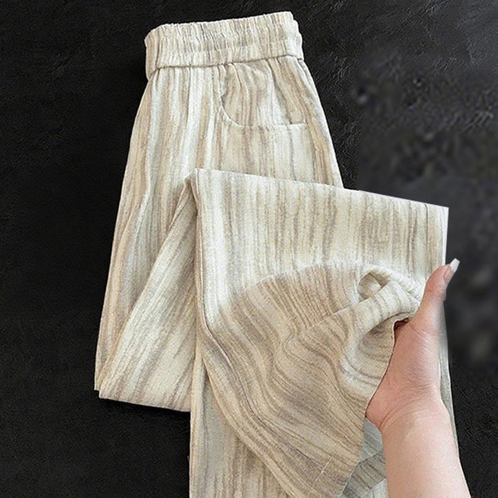 Buddha Stones Lässige Damenhose aus Baumwolle mit weitem Bein und Taschen im Batik-Streifendesign mit Kordelzug