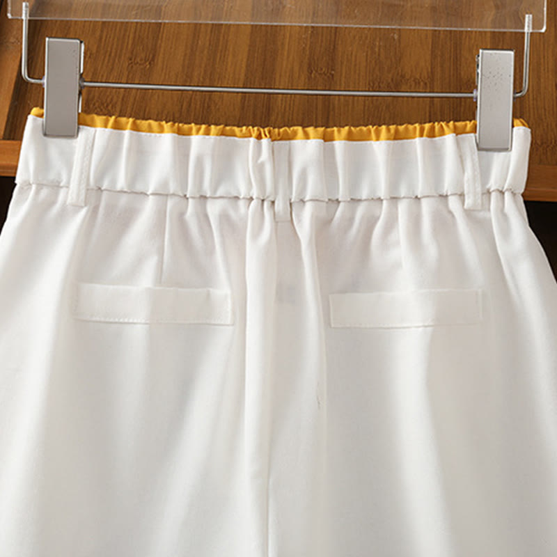 Buddha Stones Lässige Damenhose aus Baumwollleinen mit weitem Bein und Taschen im Hohlspitzen-Bund-Design