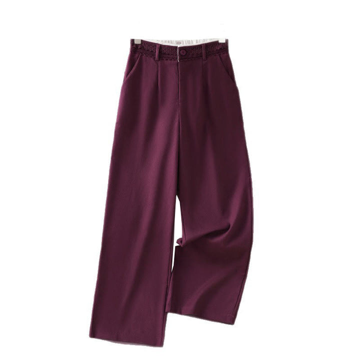 Buddha Stones Lässige Damenhose aus Baumwollleinen mit weitem Bein und Taschen im Hohlspitzen-Bund-Design