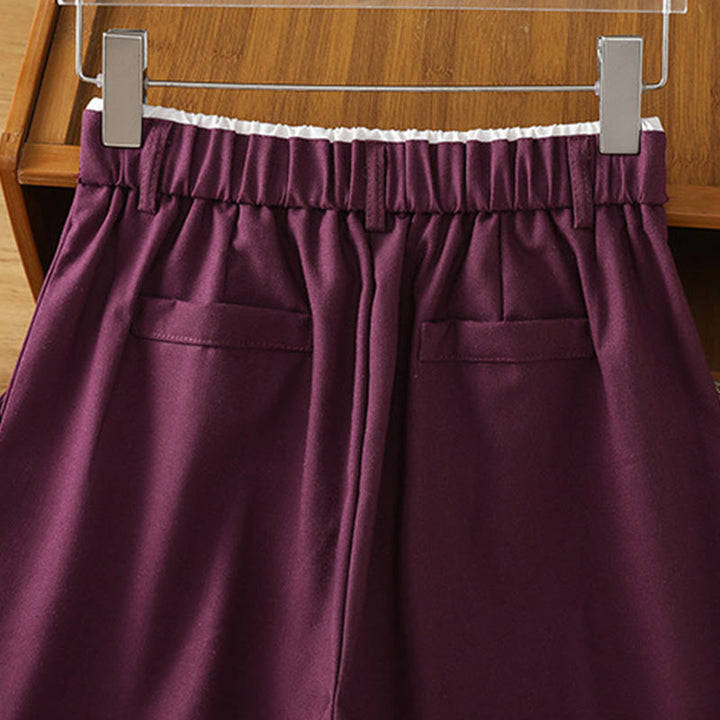 Buddha Stones Lässige Damenhose aus Baumwollleinen mit weitem Bein und Taschen im Hohlspitzen-Bund-Design