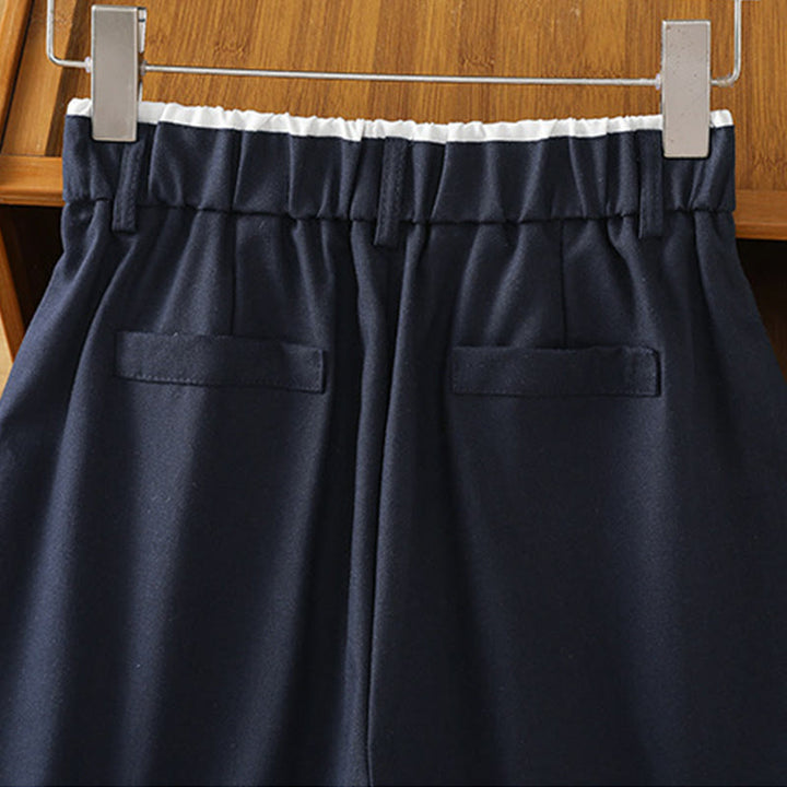 Buddha Stones Lässige Damenhose aus Baumwollleinen mit weitem Bein und Taschen im Hohlspitzen-Bund-Design